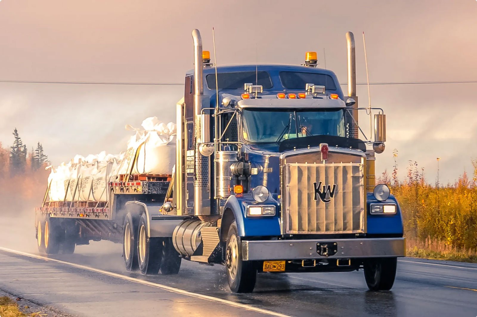 blue semi truck on the road